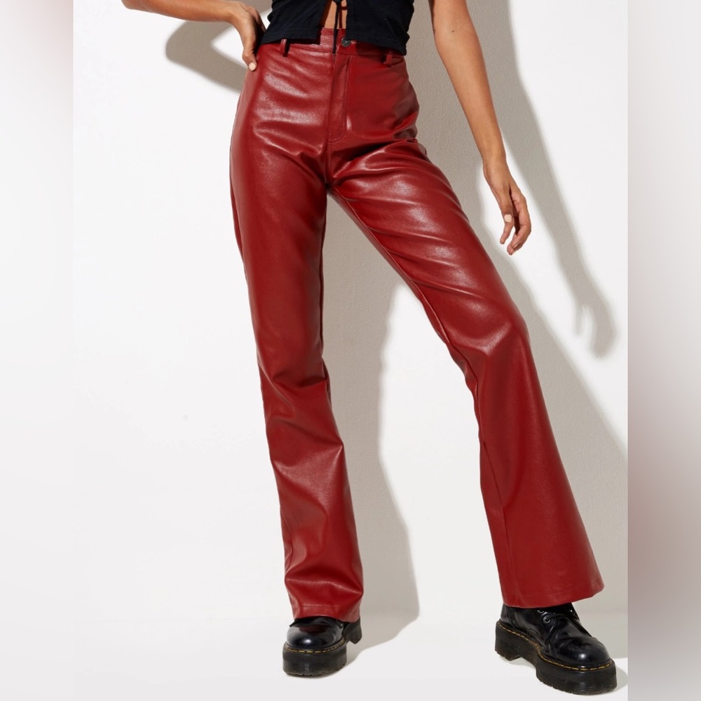 Red leather pants